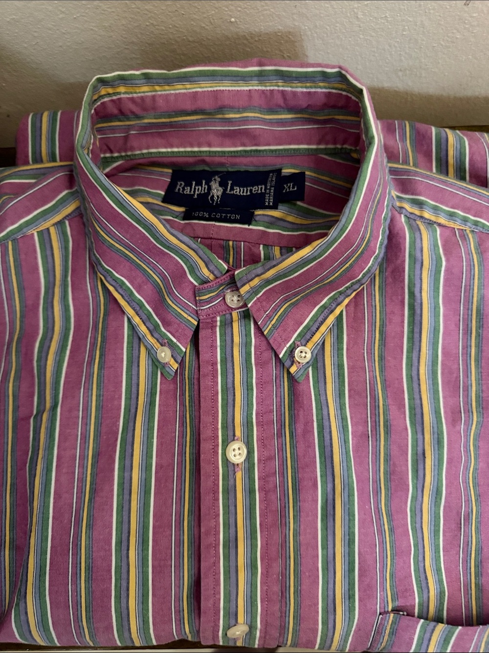 Ralph Lauren Pink Multi-Stripe Short-Sleeve Button Down Shirt